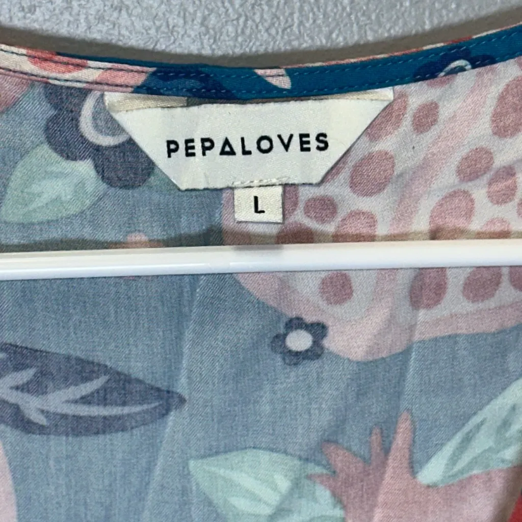 ModCloth Pepaloves Pomegranate Printed Shirt Dress Blue/Pink‎ Size Large - Image 3