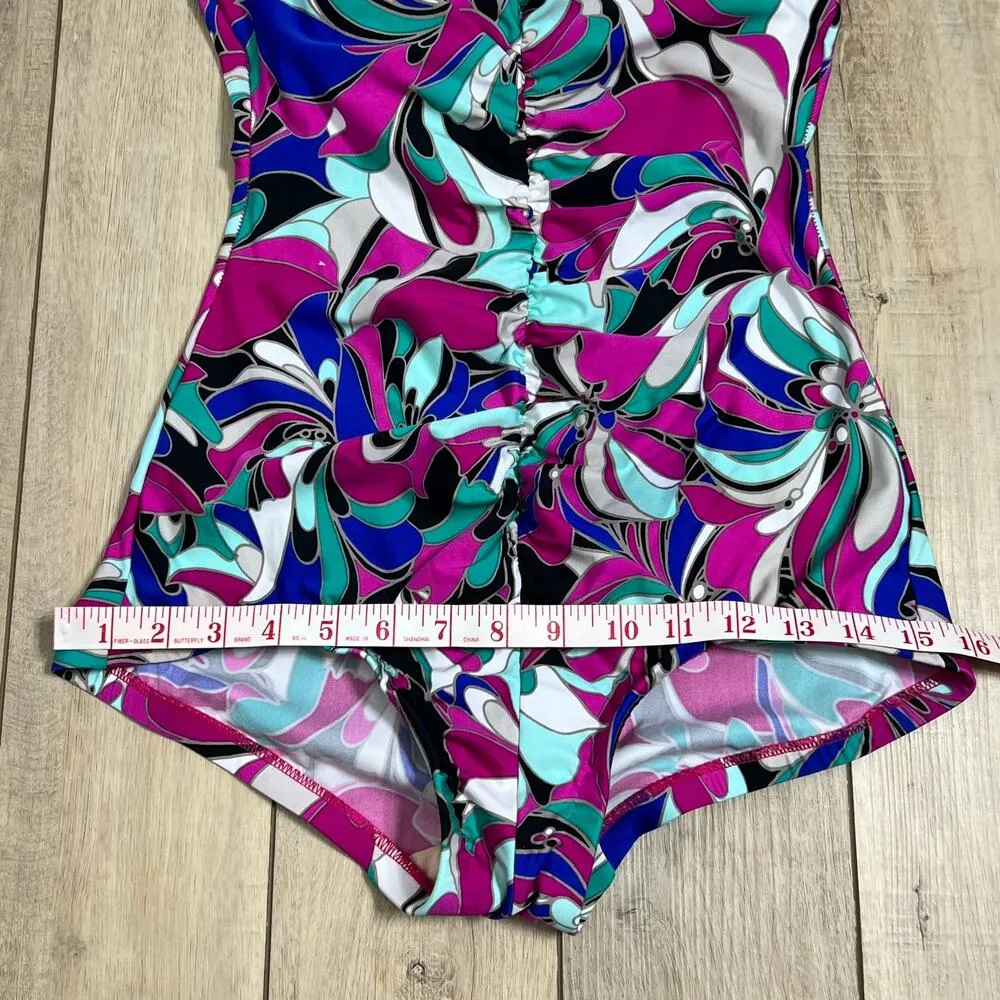 Maxine of Hollywood Shirred Front Girl Leg One Piece Swimsuit Size 10 - Image 8