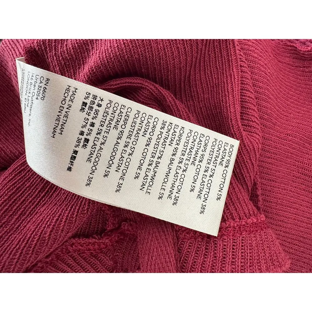 FREE PEOPLE Long Sleeve Mock Neck Studded Sleeve Red Thermal Top Tee Size XS - Image 7