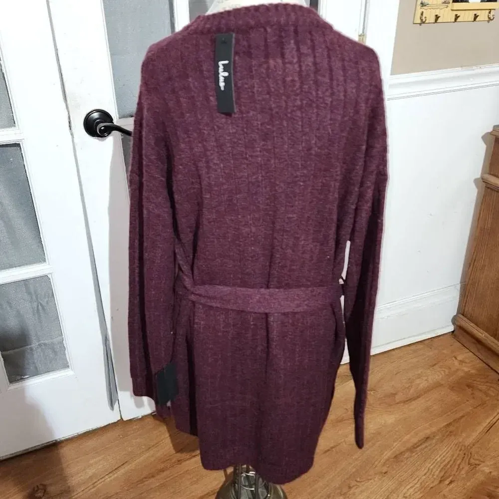 NWT Lulu's Womens Burgundy Cable Knit Mini‎ Sweater Dress XL - Image 2