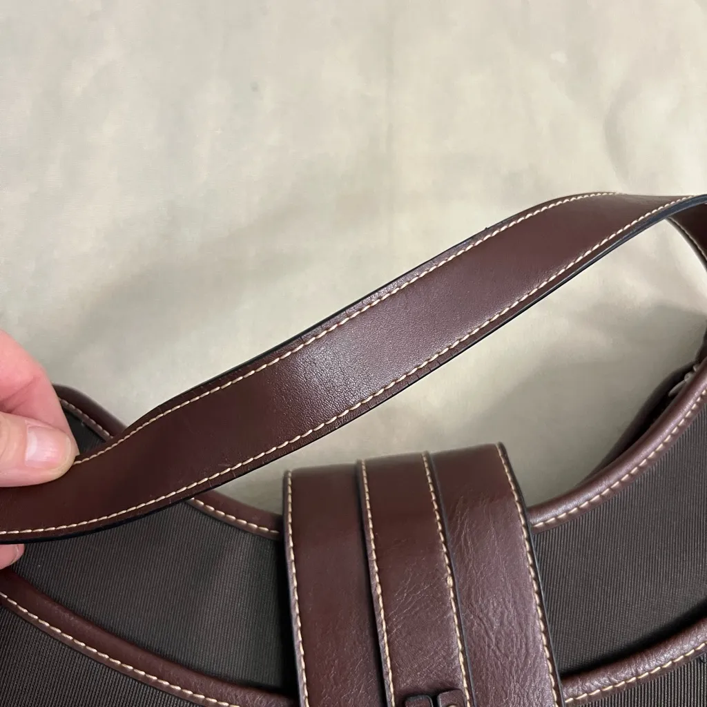 🤎 Etienne Aigner Brown Leather & Canvas Shoulder Bag | Classic Buckle Hobo - Image 12