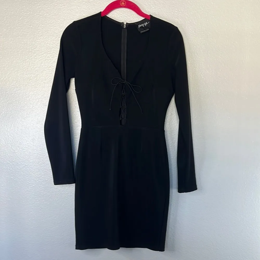 EUC Nasty Gal Black Long Sleeve Lace Up Front Mini Dress sz S - Image 3