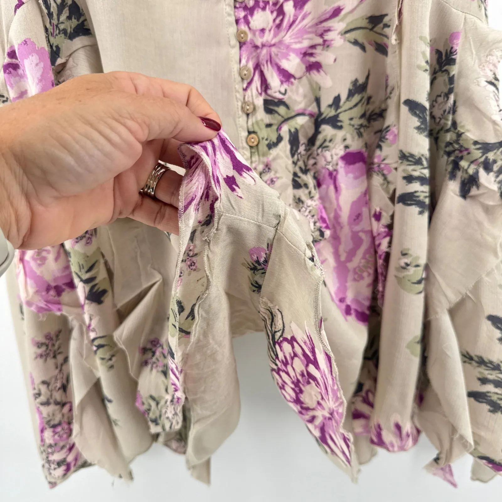 Free People Crushing on You Romper Floral Sleeveless Raw Hem Ruffle XS Oversized - Image 7