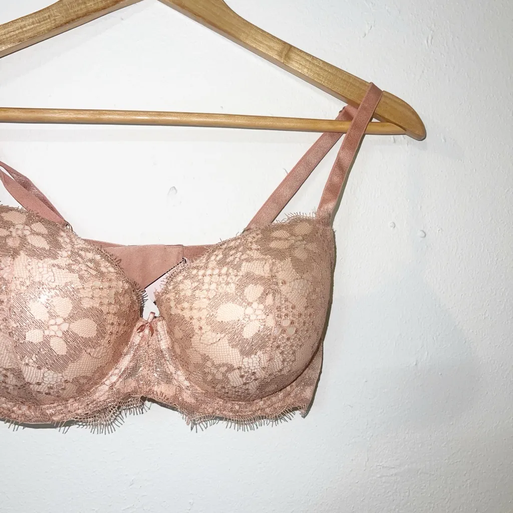 Victorias Secret tan lace shiny dream angels lined semi padded bra - Image 3