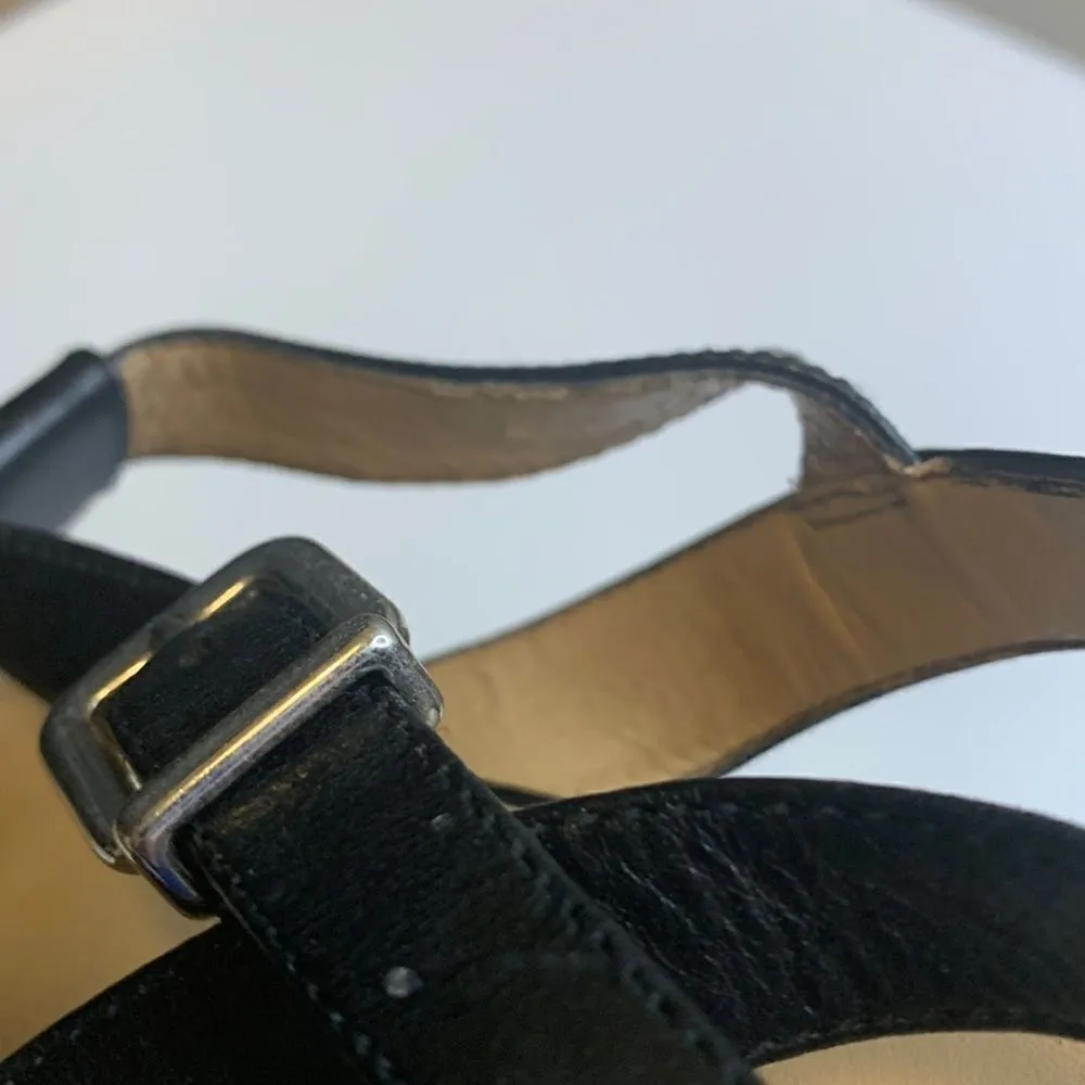 Antonio Melani Black Suede Slingback T-Strap Cork Wedge Heels - 10M - Image 9