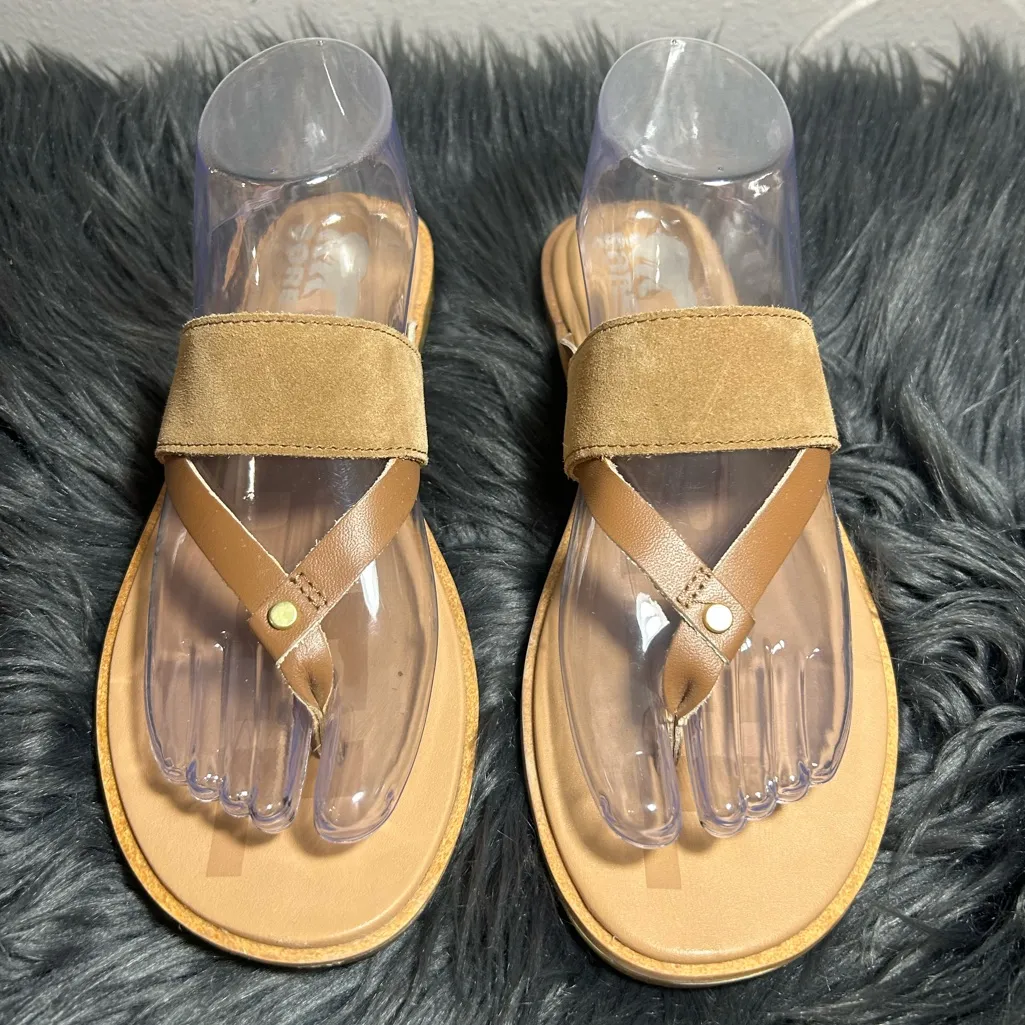 SOREL Ella II Leather Flip Women's Velvet Tan Gum Brown Sandals Size 8 - Image 4