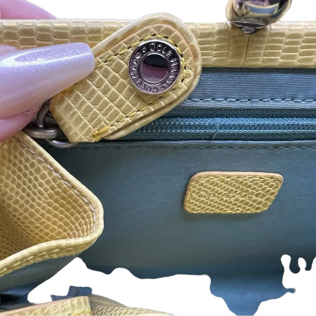 Cole Haan Embossed Snake Print Leather Kiss-lock Clutch Buttercream - Image 2