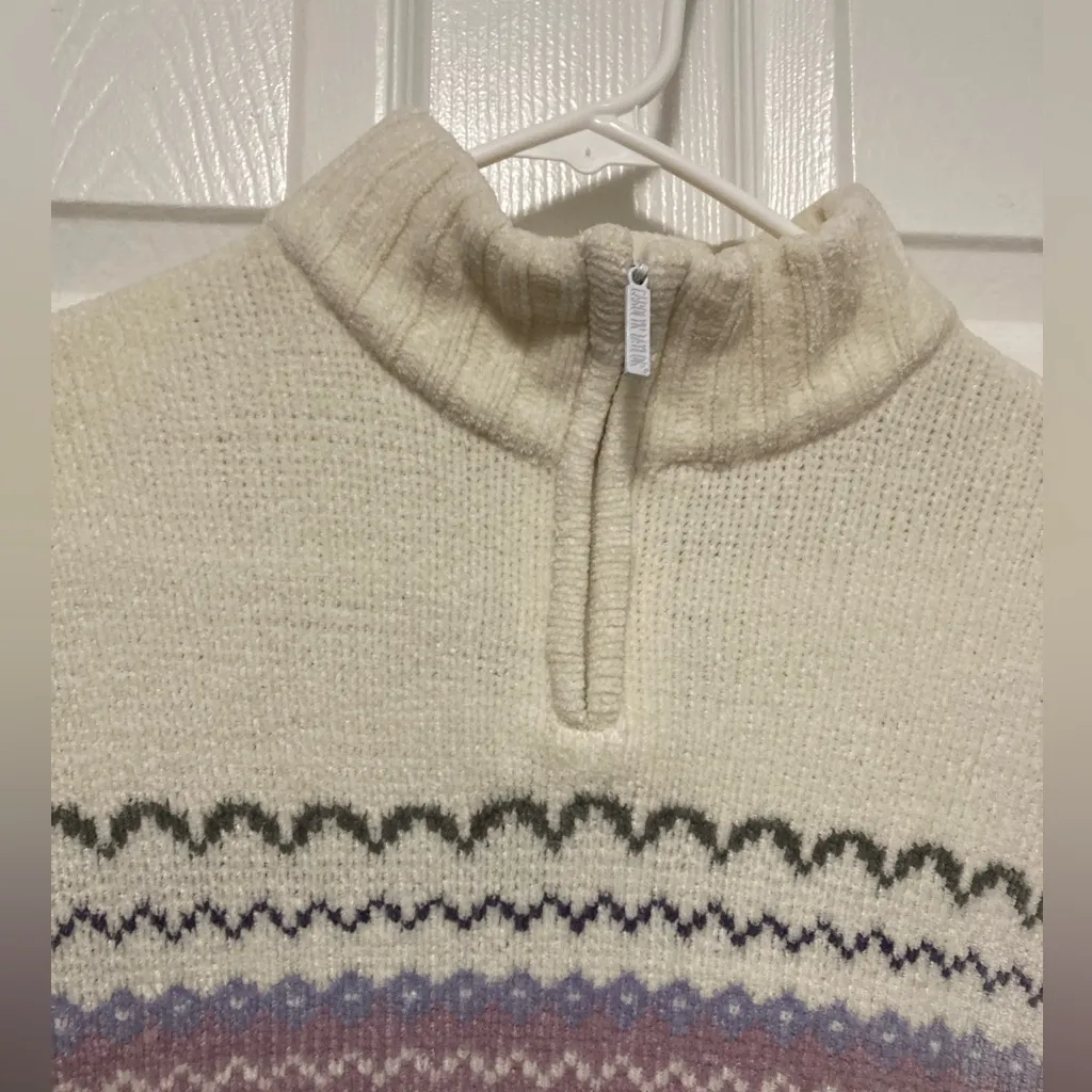 Carolyn Taylor Purple Fair Isle Mock Neck Chenille Knit Sweater - Image 5