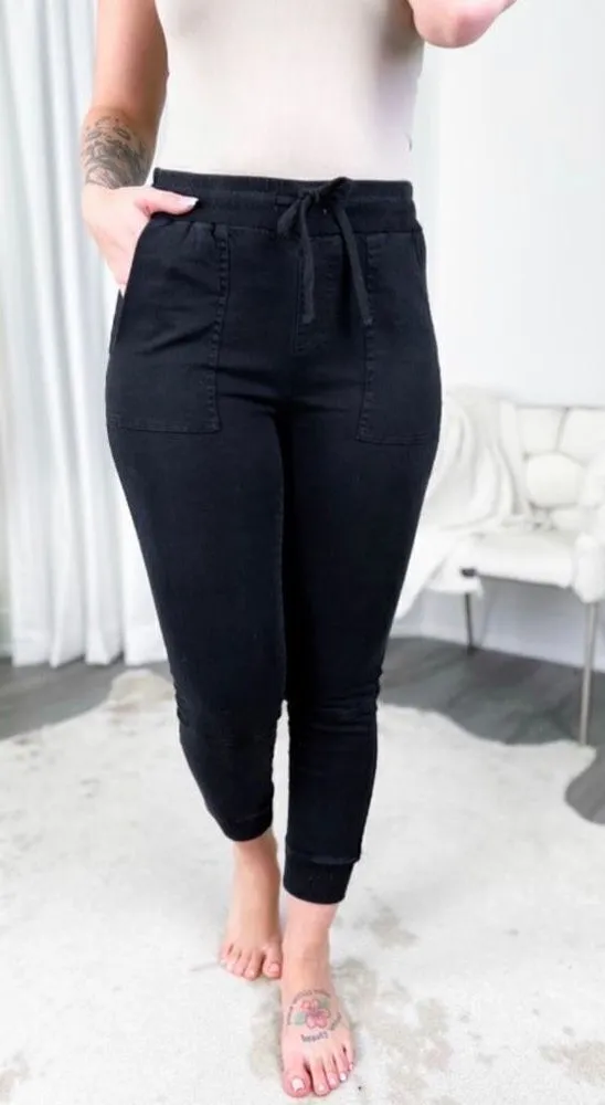 White Birch High Rise Joggers Black Drawstring Flap Pockets Women’s Size XL - Image 1