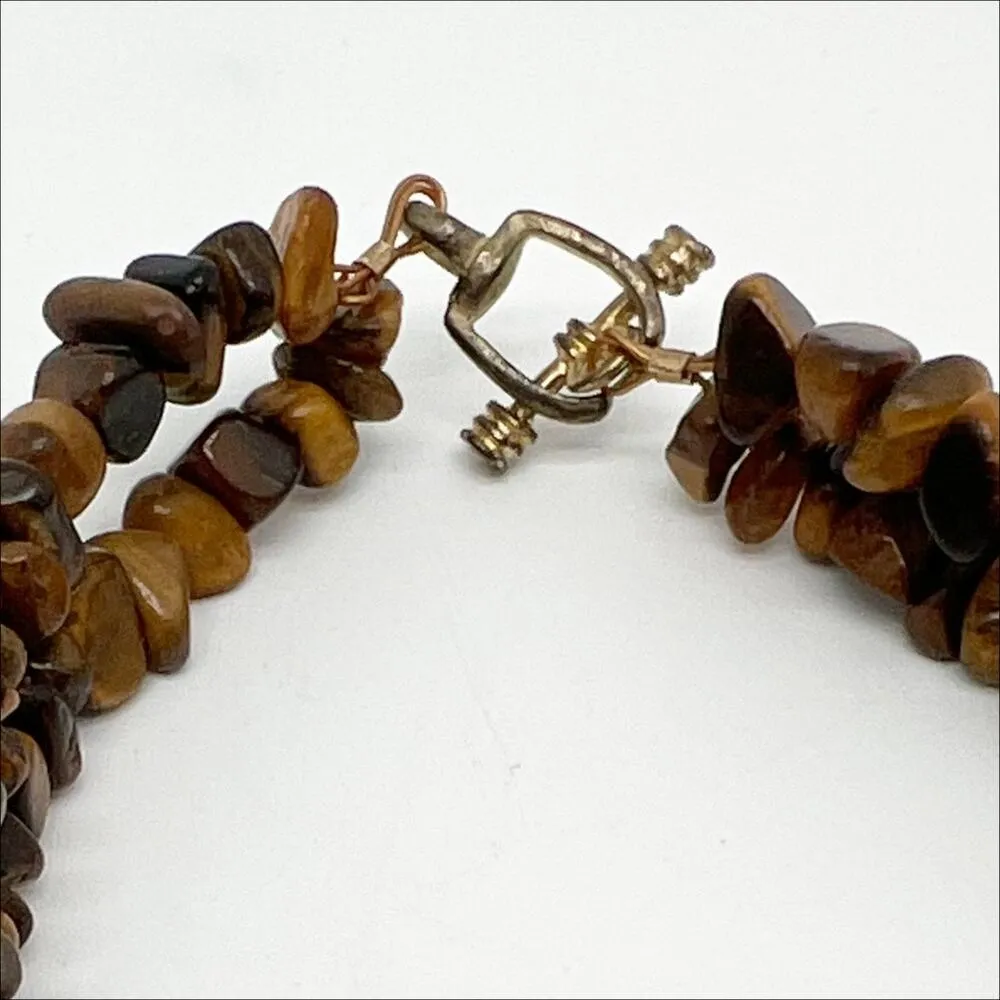 Handmade Pink Crystal Stone and Brown Chip Beaded Double Strand Bracelet - Image 2