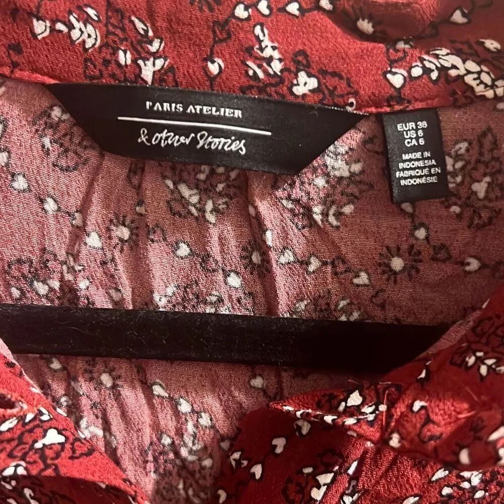 ✨& Other Stories Button Up Floral Heart Print Maroon Sz 6 Dress✨ - Image 6