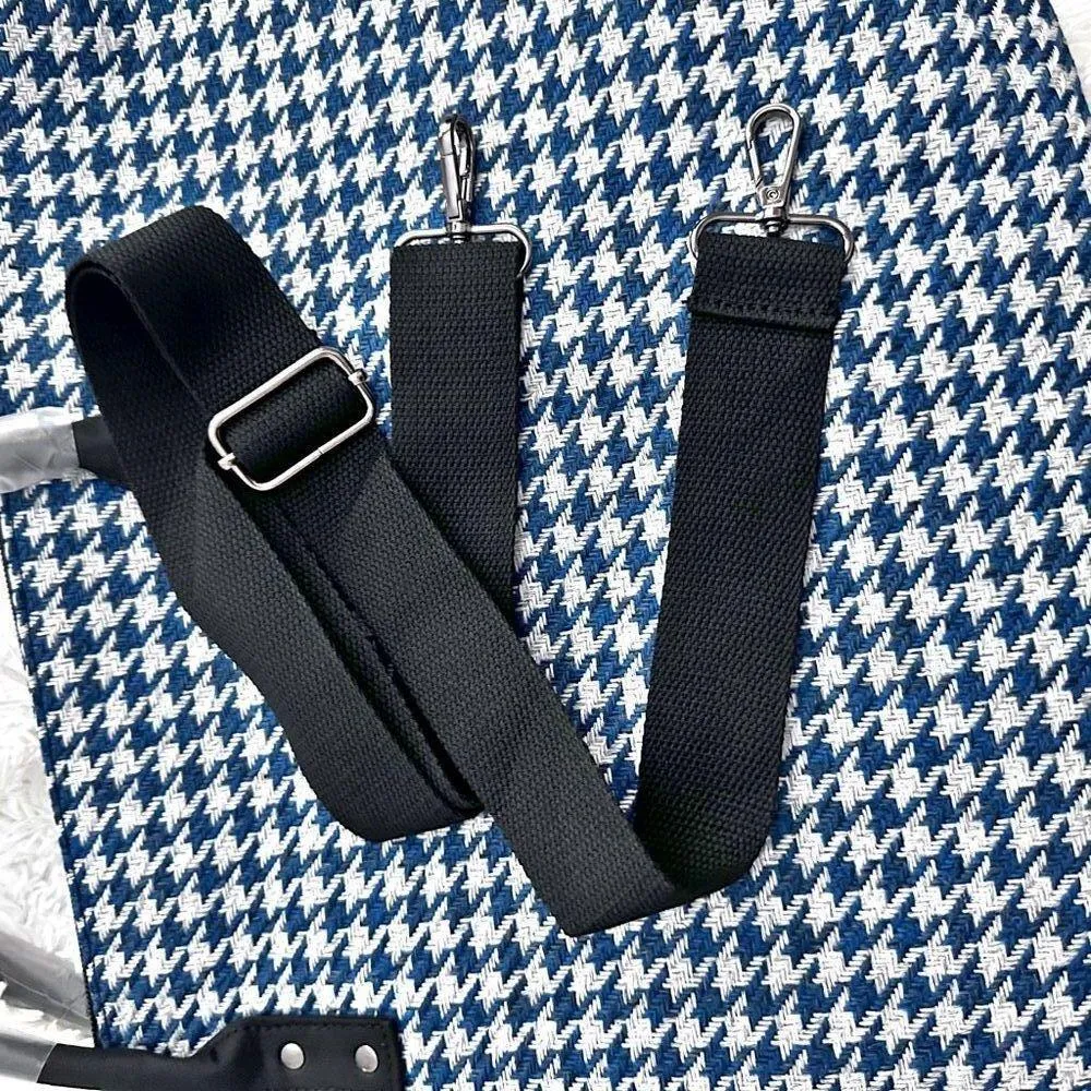 LULU DHARMA | Blue White Black Houndstooth Overnight Weekender Bag Luggage Tote Blue - Image 8