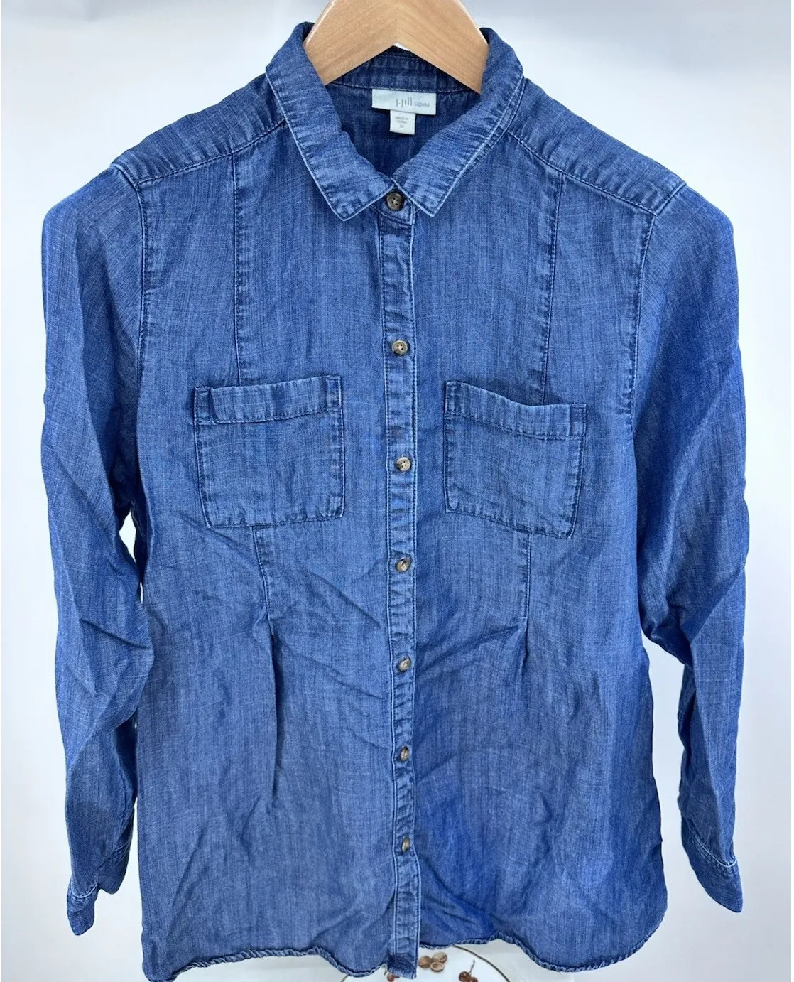 J JILL Denim Chambray Long Sleeve Shirt Size M Blue Lightweight Button Up Size M - Image 1