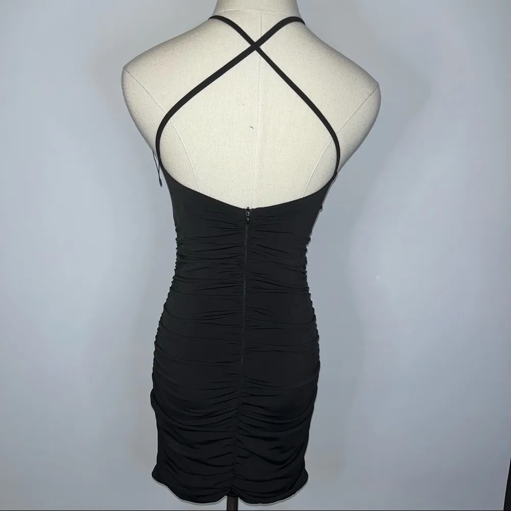 OLIVACEOUS Black Bodycon Ruched Halter Cutout Short Mini Dress Small NWOT LBD - Image 9