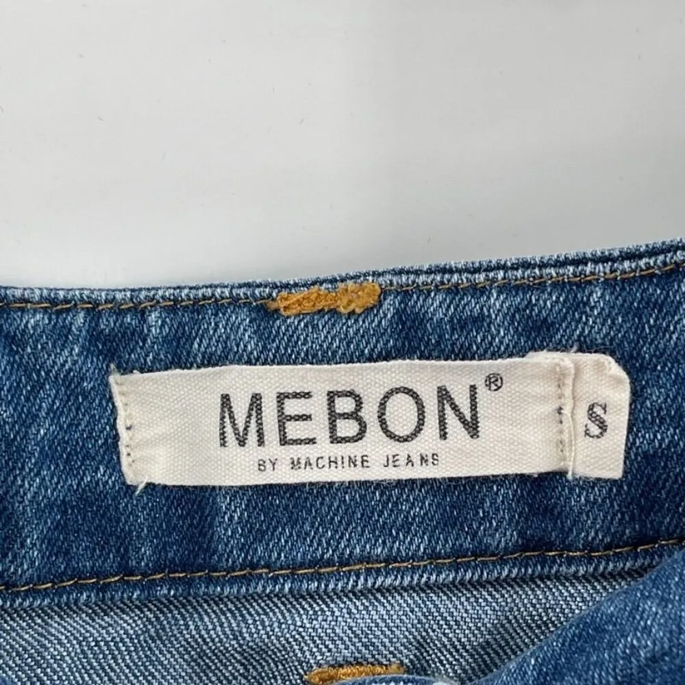Mebon Machine Jeans Double Waist Jean Shorts High Waisted Stretch Blue Denim - Image 7