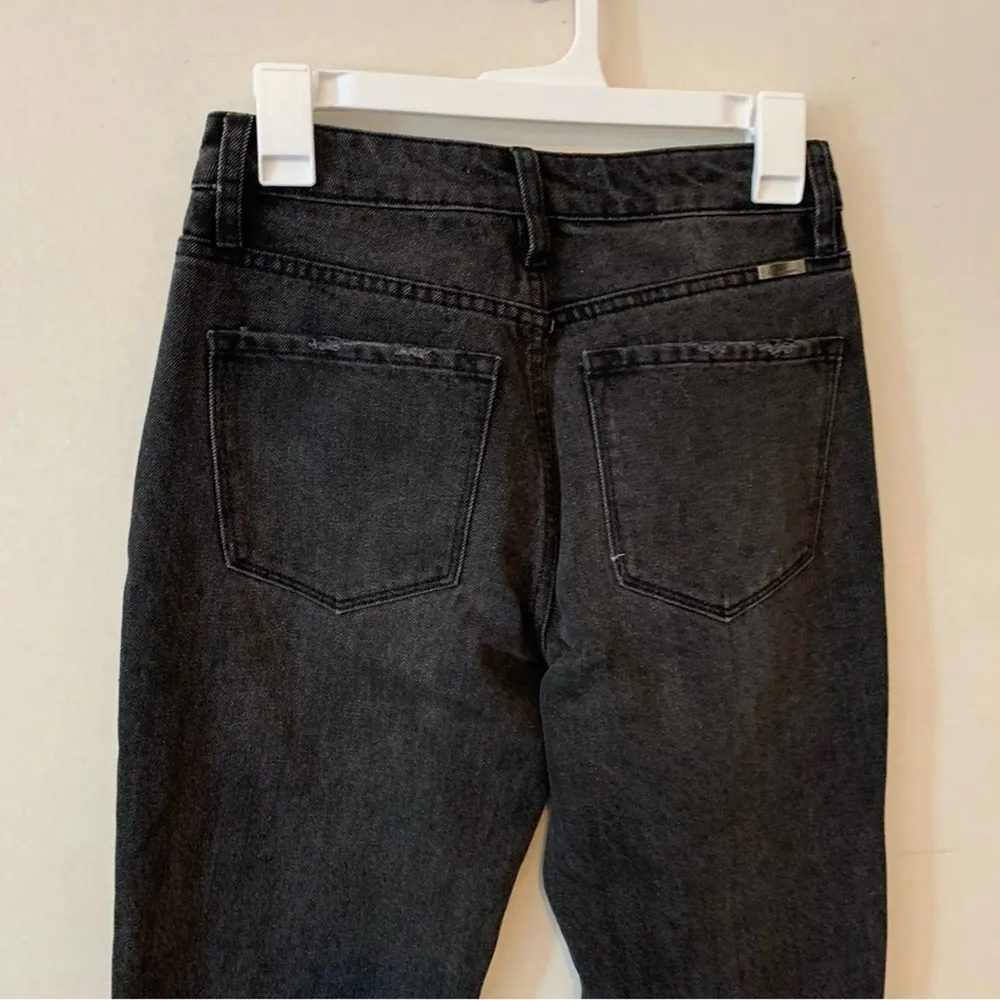 Kancan Black Plaid Patch Distressed High Rise Slim Straight Jeans Size 25 - Image 2