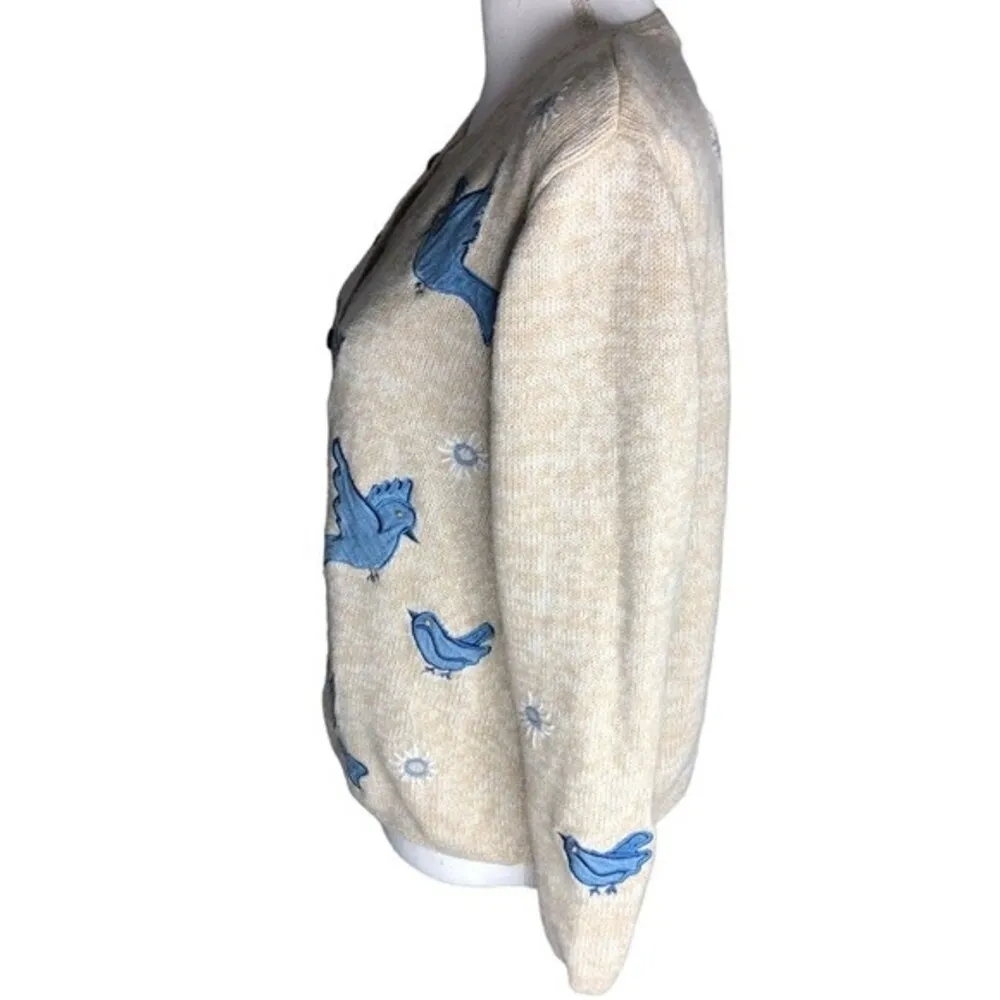 Christopher & Banks Hand Embroidered Bird Floral Print Button Front Sweater - Image 3