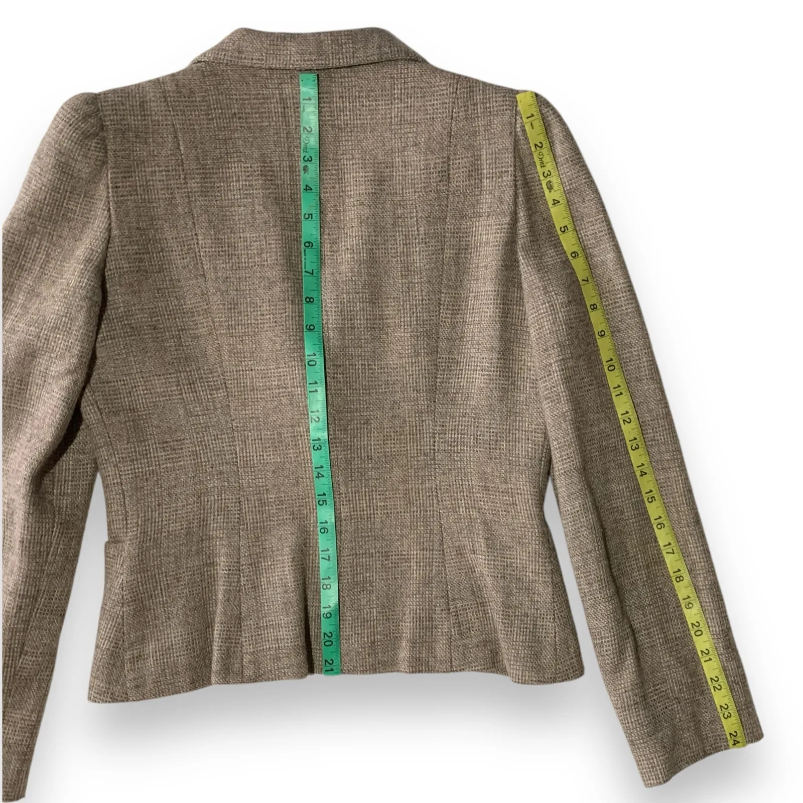 Vintage 70s Wool Suit 2 Piece Skirt Blazer Peabody House Houndstooth Size 11 12 Tan - Image 8