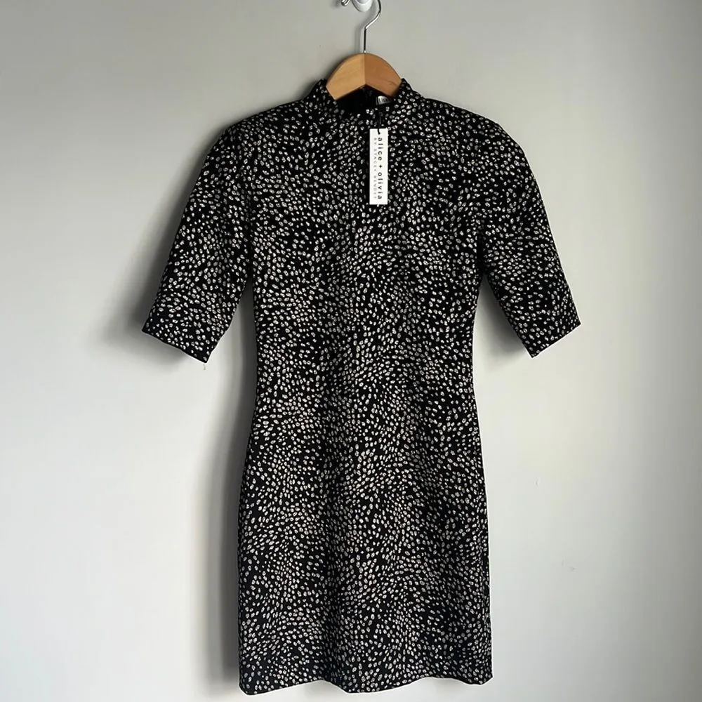 NEW Alice + Olivia Inka Strong-Shoulder Mockneck Dress - Image 2