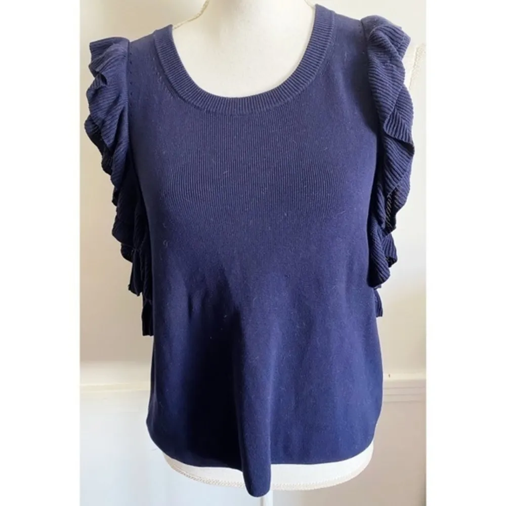 Knitted & Knotted • Navy Ruffle Sweater Tank Top - Image 10