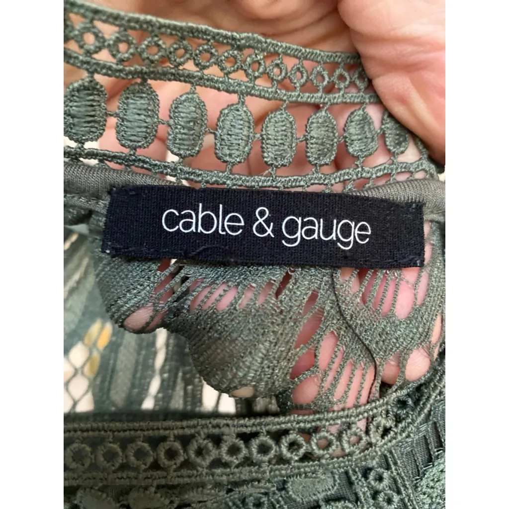 Cable & Gauge Green Lace Sleeve Blouse Forrest Fairy Renaissance Prairie Preppy - Image 5