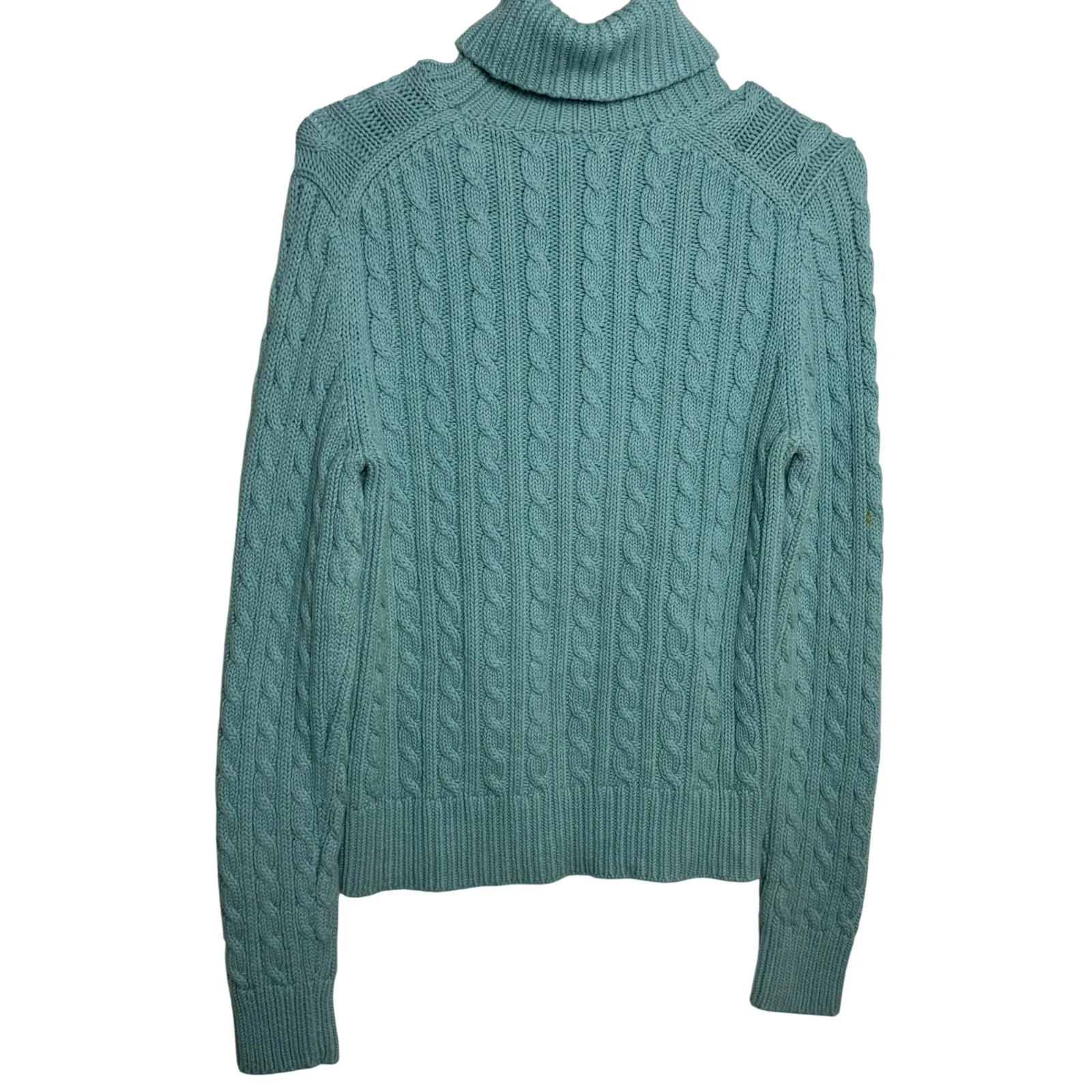 ANN TAYLOR Teal Aqua Blue Cable Knit Turtleneck Sweater Medium Chunky - Image 3