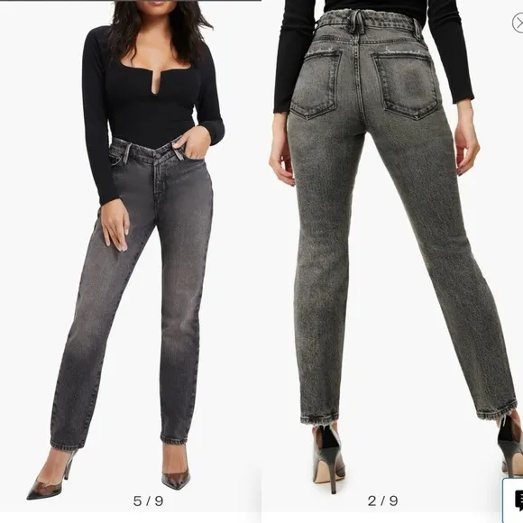 Good American Good Classic Low Fray Raw Hem Jeans Gray Black Jean - Image 2