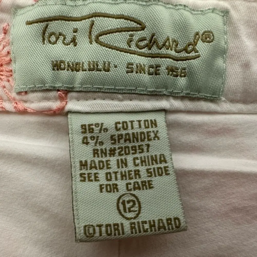 Tori Richard Honolulu High Rise Floral Pink Embroider Scallop Hem Capris Size 12 - Image 8