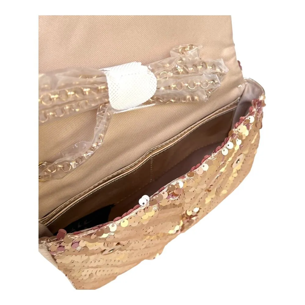 NEW Nicole Miller SEQUIN HANDBAG Purse Gold Chain Shoulder Clutch Evening Bag! - Image 5