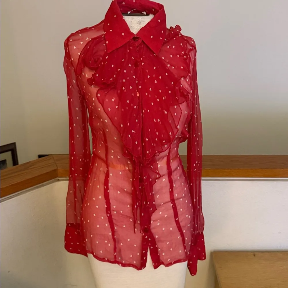 Red Sheer Polka Dot Blouse - Image 3