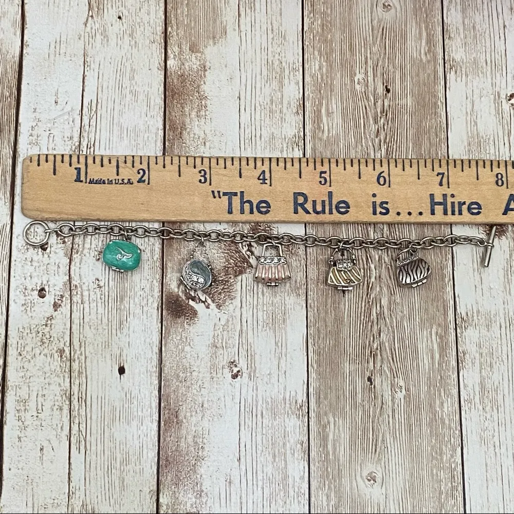 Sterling Silver Enamel Purse Charm Locket Bracelet - Image 7