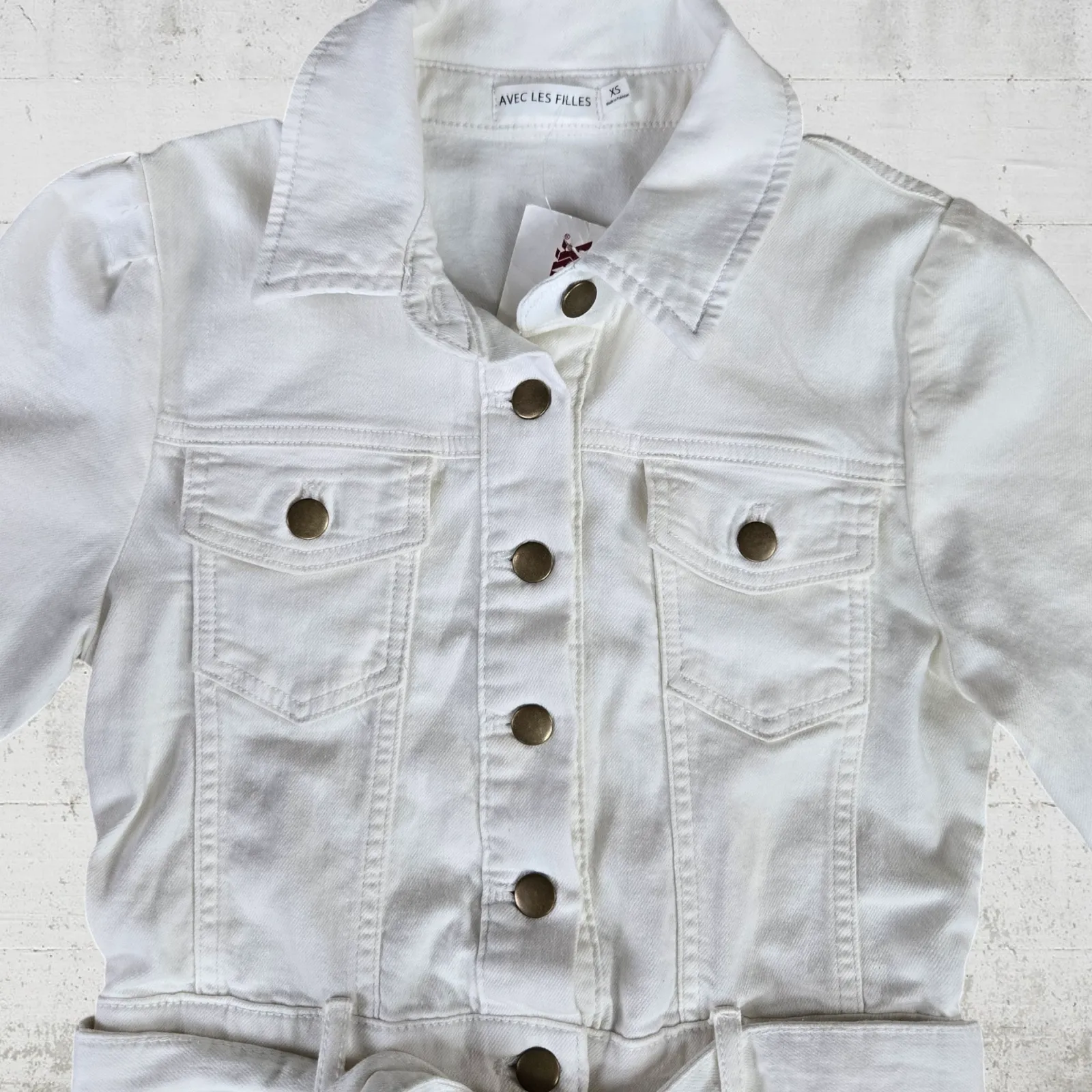 Avec Les Filles White Denim Playsuit Utility Classic Contemporary Romper Size XS - Image 4