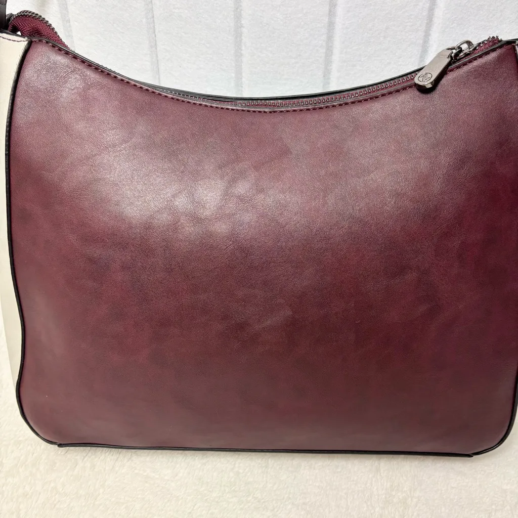 Adrienne Vittadini Burgundy and light gray combo satchel / cross bag - Image 6