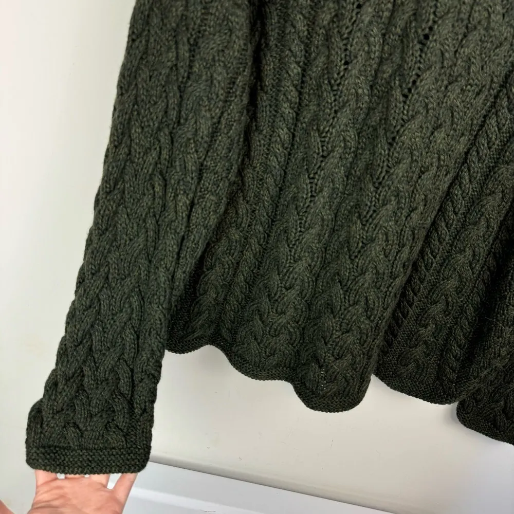 Carriag Donn Ireland Wool Fisherman Knit Sweater Cardigan Sz Large Green - Image 15