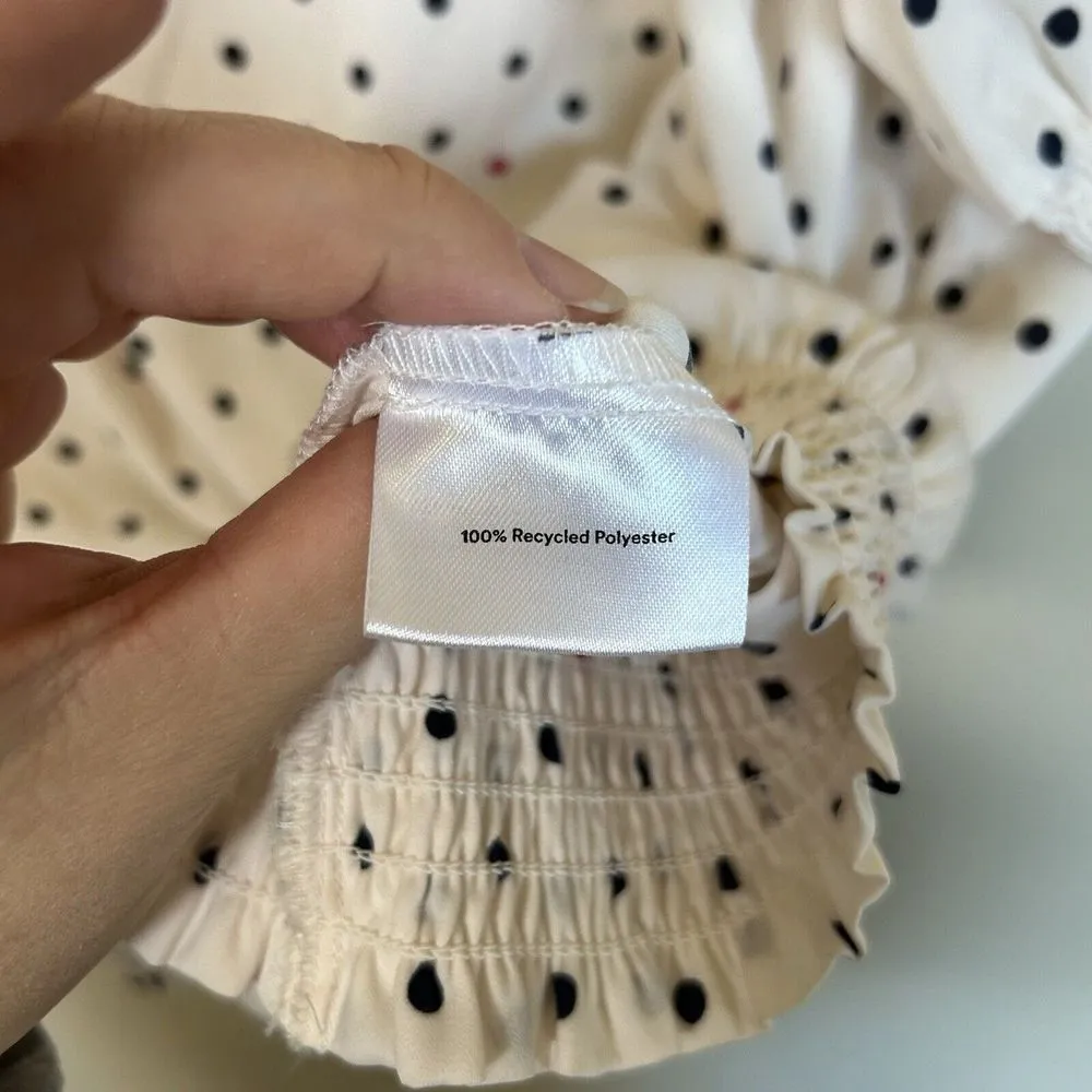 Summersalt Womens Polka Dot‎ Puff Sleeve Top XL V-Neck Smocked Hem Cream NWOT - Image 4