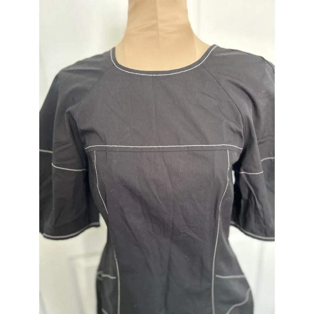 Madewell Jinni Dress Short Puff Sleeve Drop Waist Top Stitching Accent Black 4 - Image 3