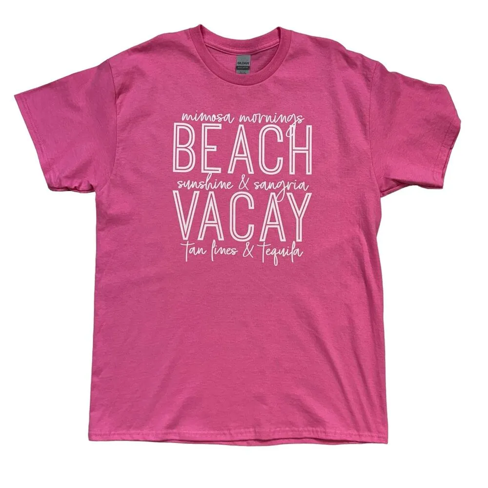 Beach Vacay Mimosa Mornings Tan Lines Tequila Large T-Shirt Short Sleeve - Image 2