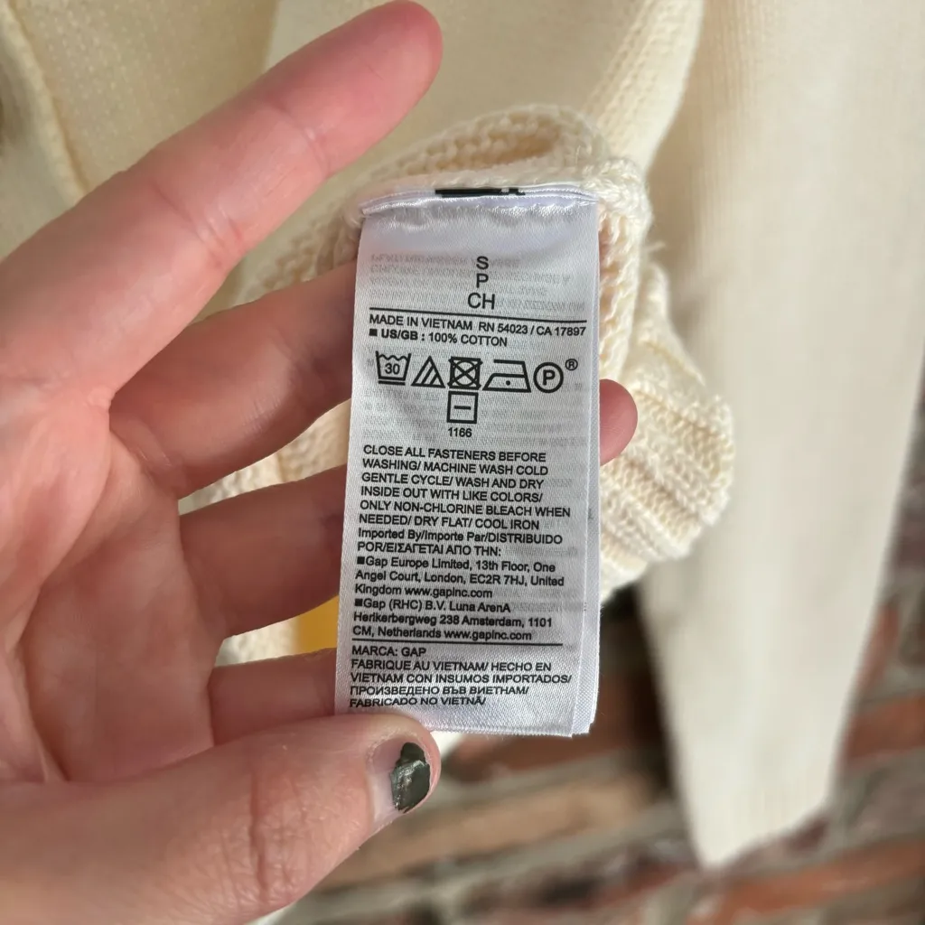 Gap White Cotton Button Front Crew Boxy Cardigan Sweater, S - Image 6