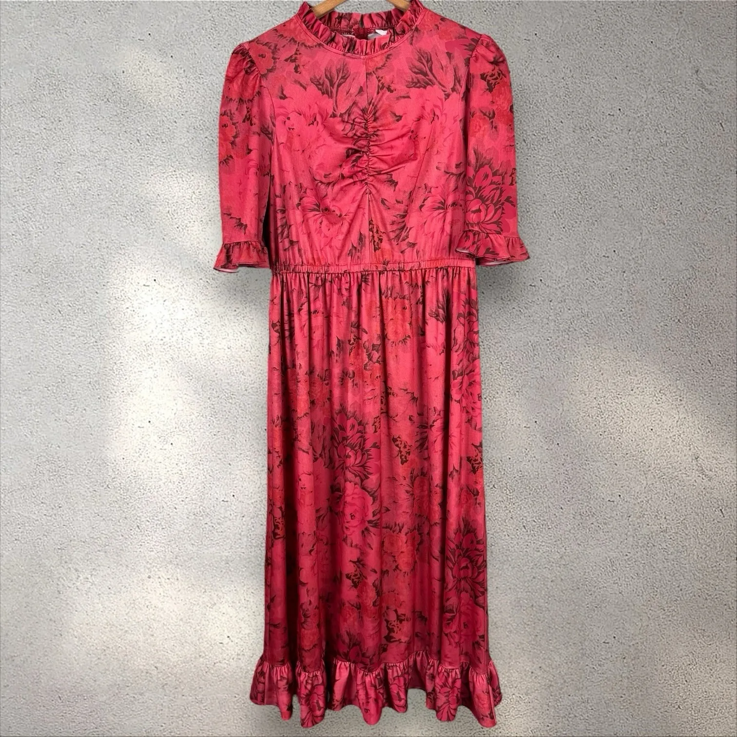 Sea New York Mimi‎ Floral Midi Maxi Dress In Rosewood High Neck Ruffle Sz L Pink Size L - Image 6