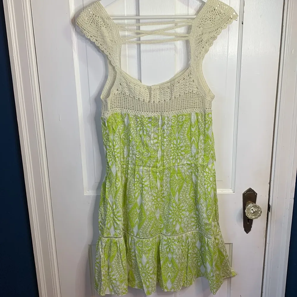 Free People Floral Coastline Cottagecore Crochet Lime Dress Rare W-688 Sz 2 - Image 6