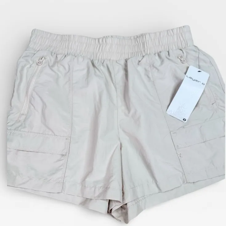 Layer 8 Cargo Shorts Womens Size M Beige Utility Elastic Waist Zip Pockets Size M - Image 3