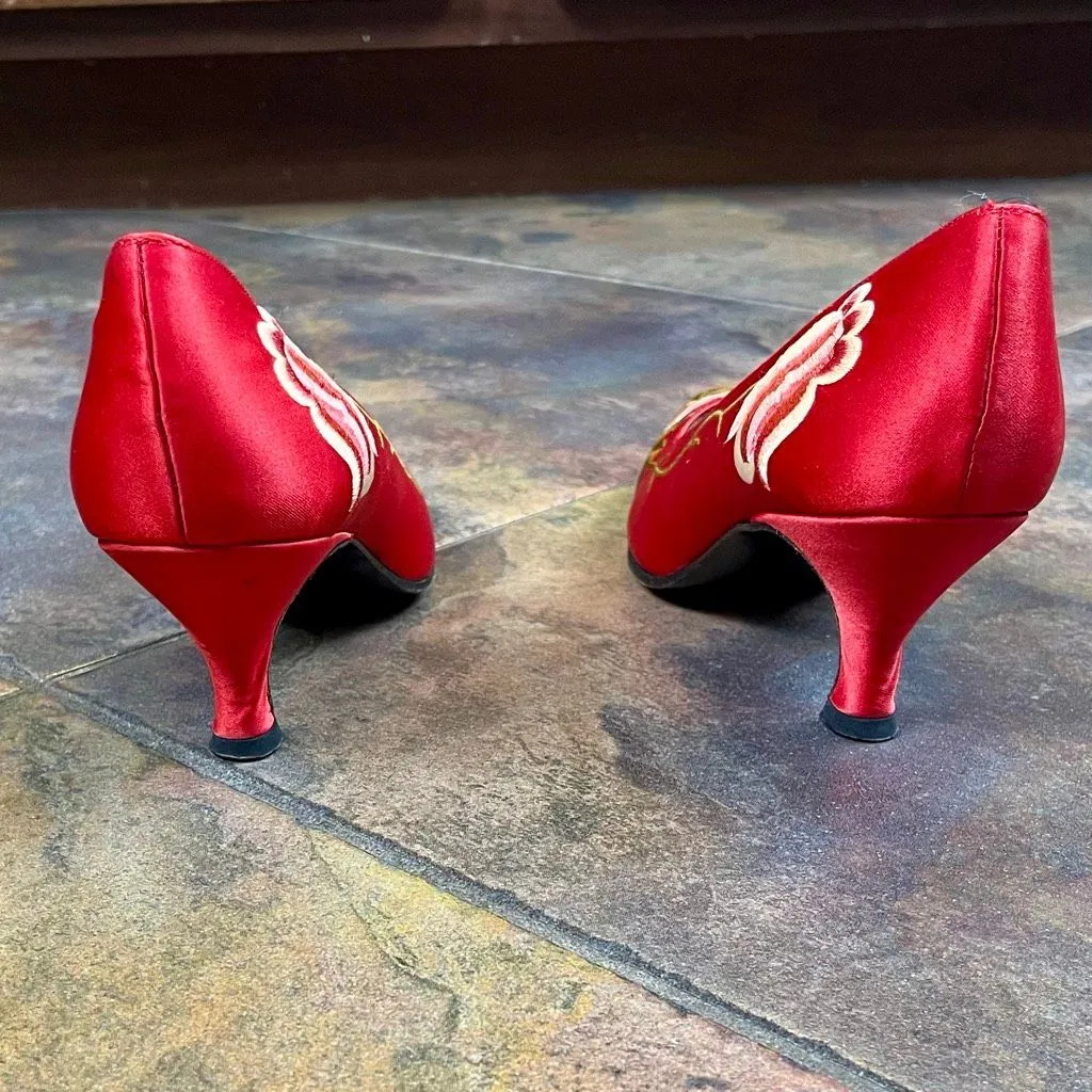 Sacha London Floral Embroidered Vintage Pumps Heels 7 Red - Image 7