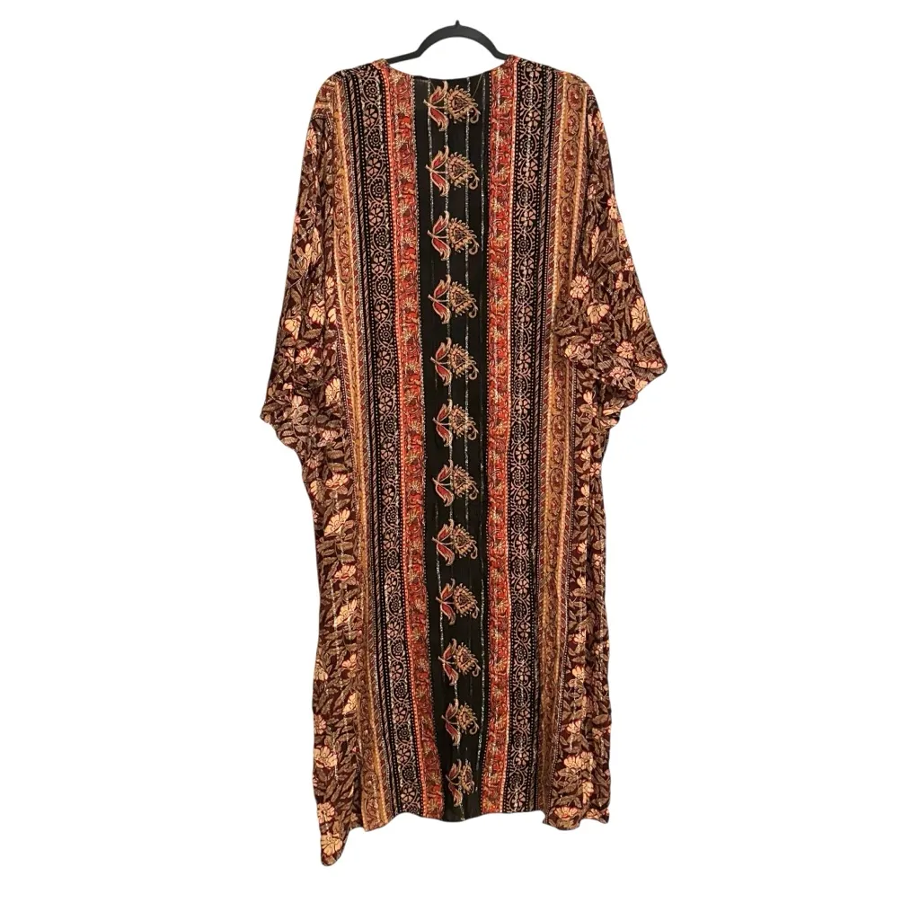Zara Kaftan Paisley Floral Print Brown Midi Dress MEDIUM - Image 4