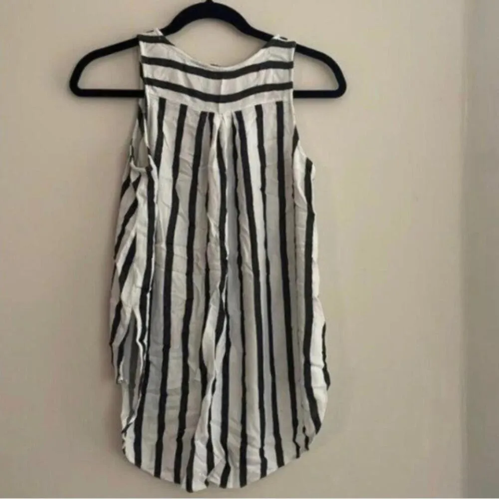 Umgee White and black striped knot front high low blouse shirt top tank - Image 7