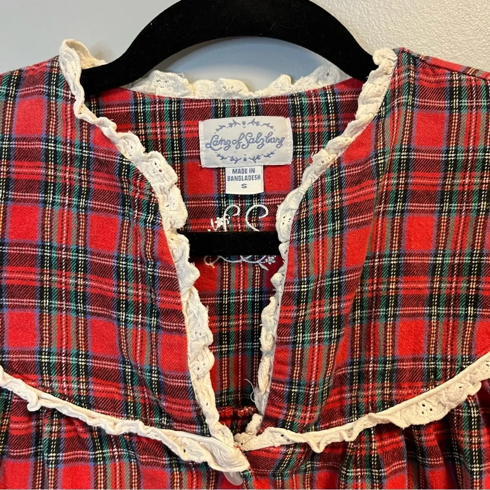 Lanz of Salzburg Nightgown Red Tartan Plaid 100% Cotton Flannel Gown Sz S GUC - Image 3