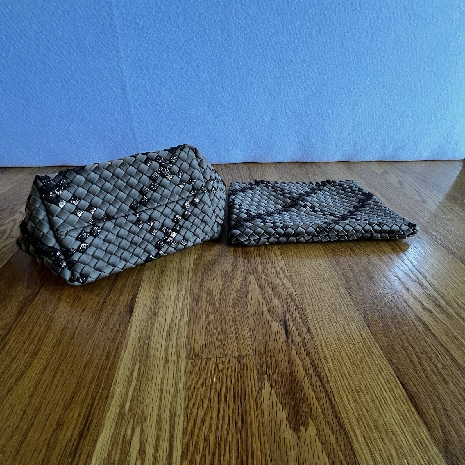 Naghedi St Barths Woven Neoprene Cosmetic Pouch Set of 2 Tan Travel Makeup Bag - Image 8