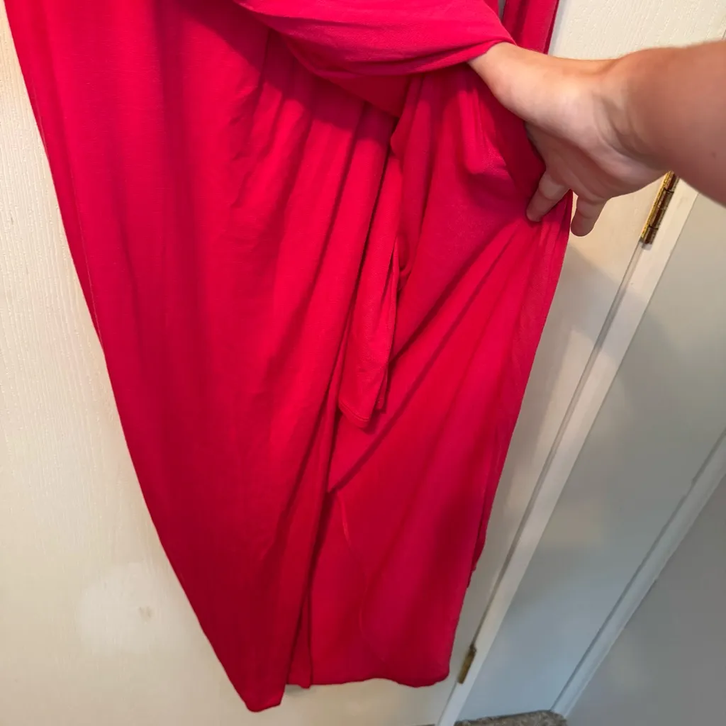 Bailey 44 Vibrant Red Long Sleeve V Neck Shoulder Pad Dress Size Small - Image 5