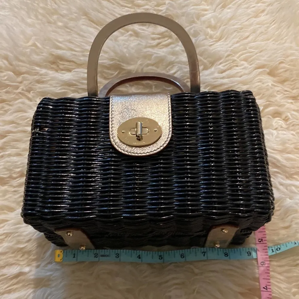 Kate Spade Rectangular Black Wicker Hand Held Purse w/ Gold Handles & Clasp - Image 8