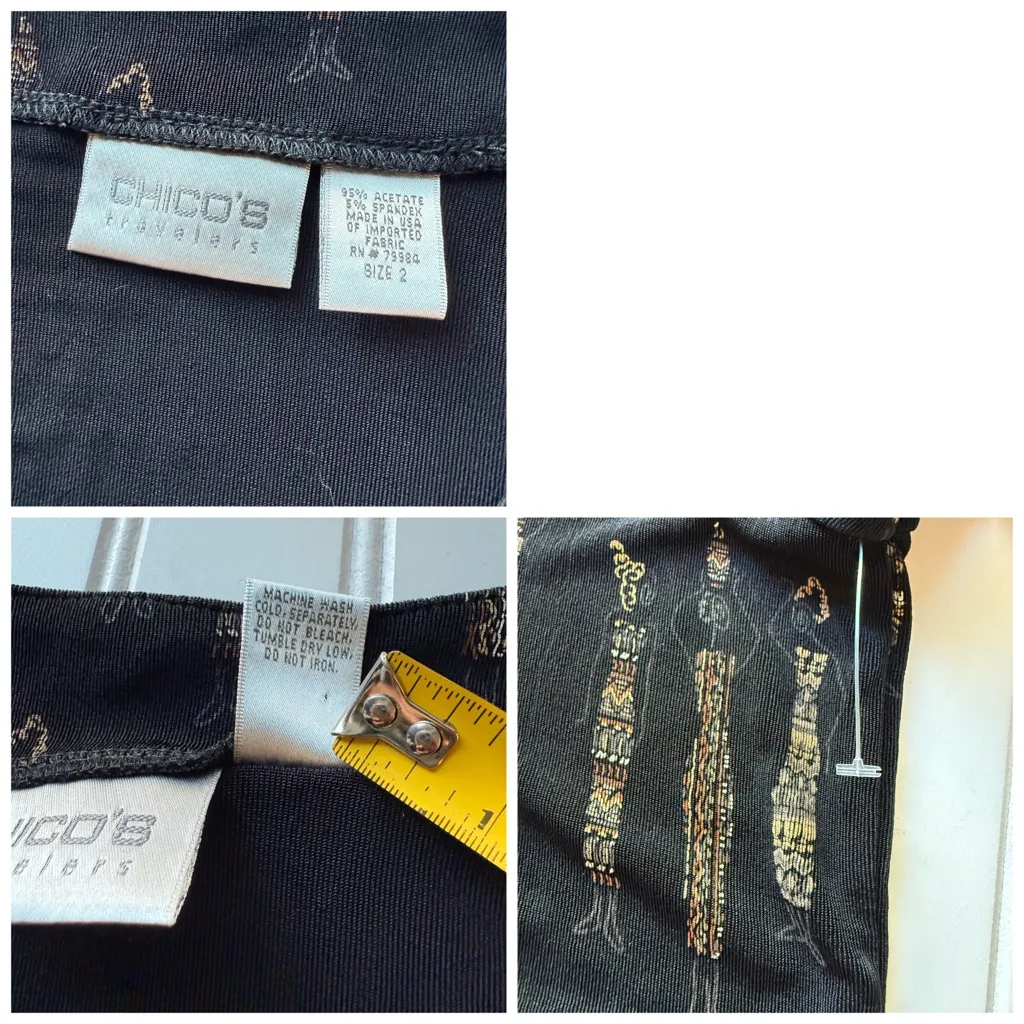 Chicos Travelers Womens Folk Art Slinky Cardigan Black Size Large Tribal African - Image 6