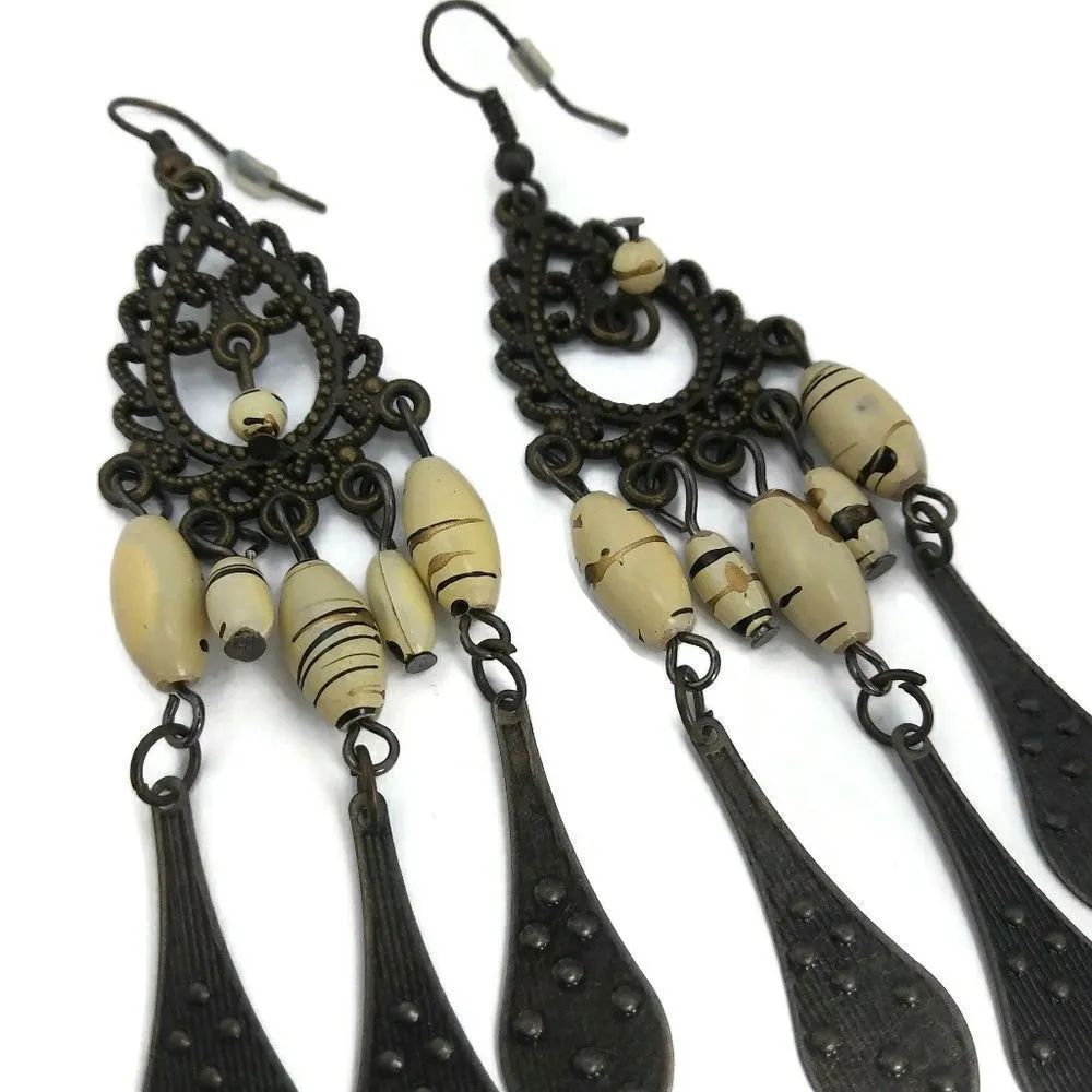 Boho Hippie Handpainted Chandelier Earrings - Image 4